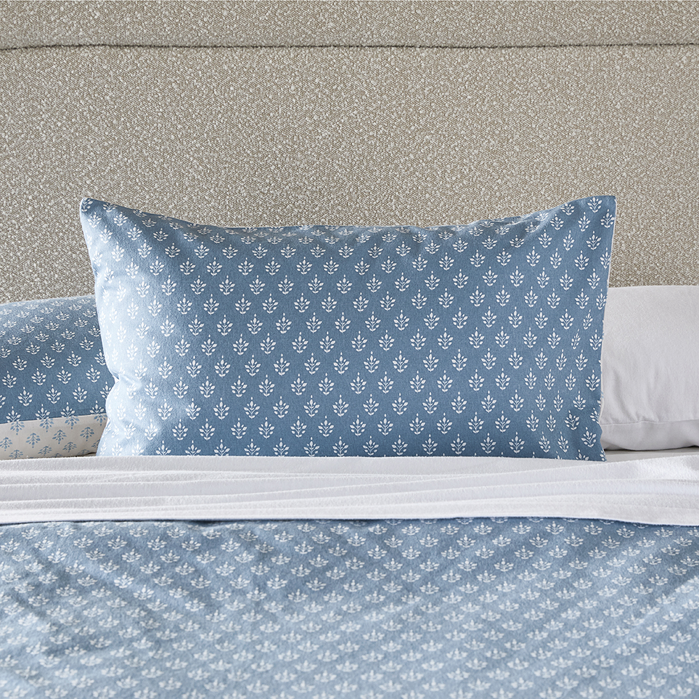 Flannelette Printed Steel Blue Woodblock Quilt Cover Set Adairs