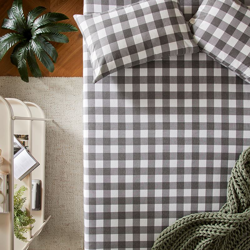 Flannelette Charcoal Check Printed Pillowcases