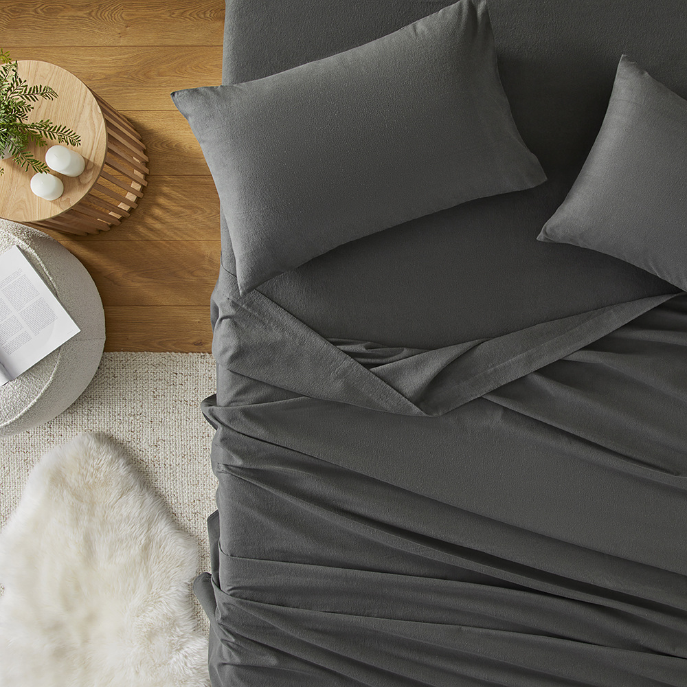 Flannelette Charcoal Plain Dye Sheet Set Adairs