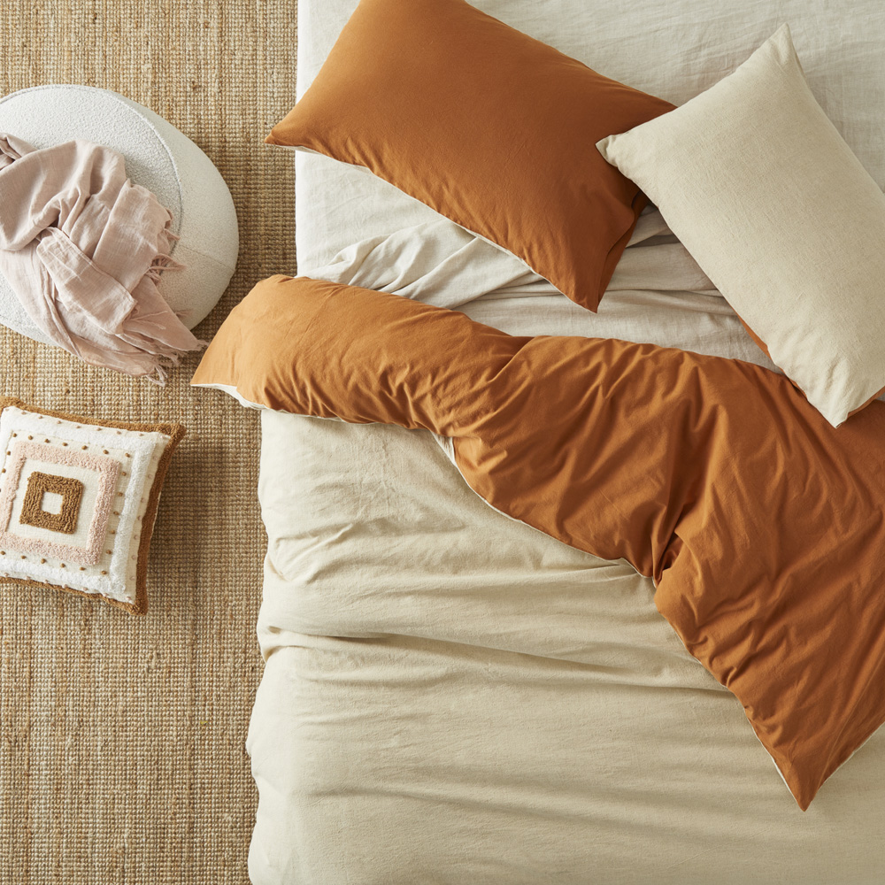 Olsen Linen Cotton Natural & Rust Quilt Cover Set Adairs