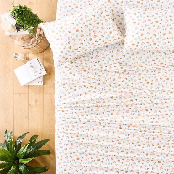 Printed Breakfast In Bed Cotton Washed Sheet Set