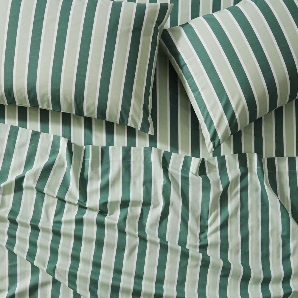 Green Stripe Printed Percale Sheet Set Adairs