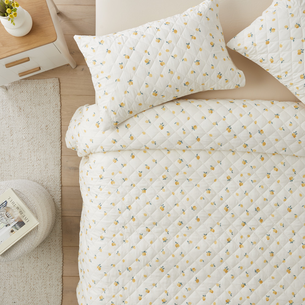 Limone Lemon Quilted Quilt Cover Set | Adairs