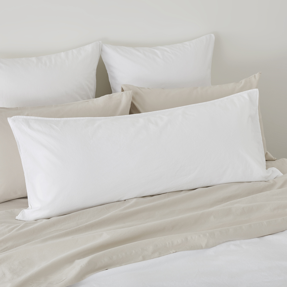 Stonewashed Cotton White Bolster Pillowcase Adairs