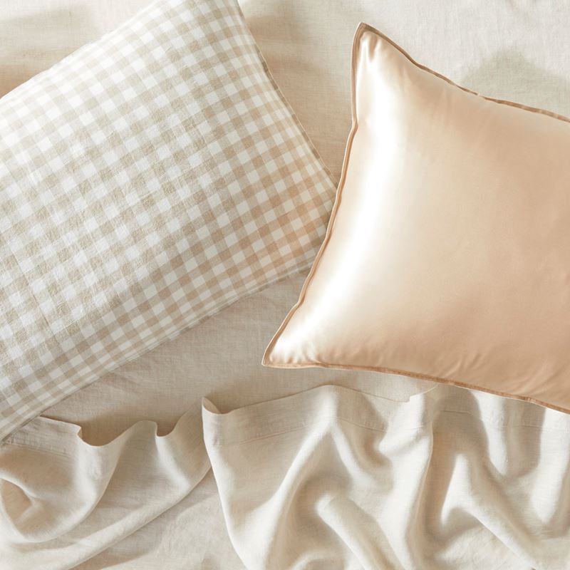 Vintage Washed Linen Silk Linen Check Pillowcase Pair