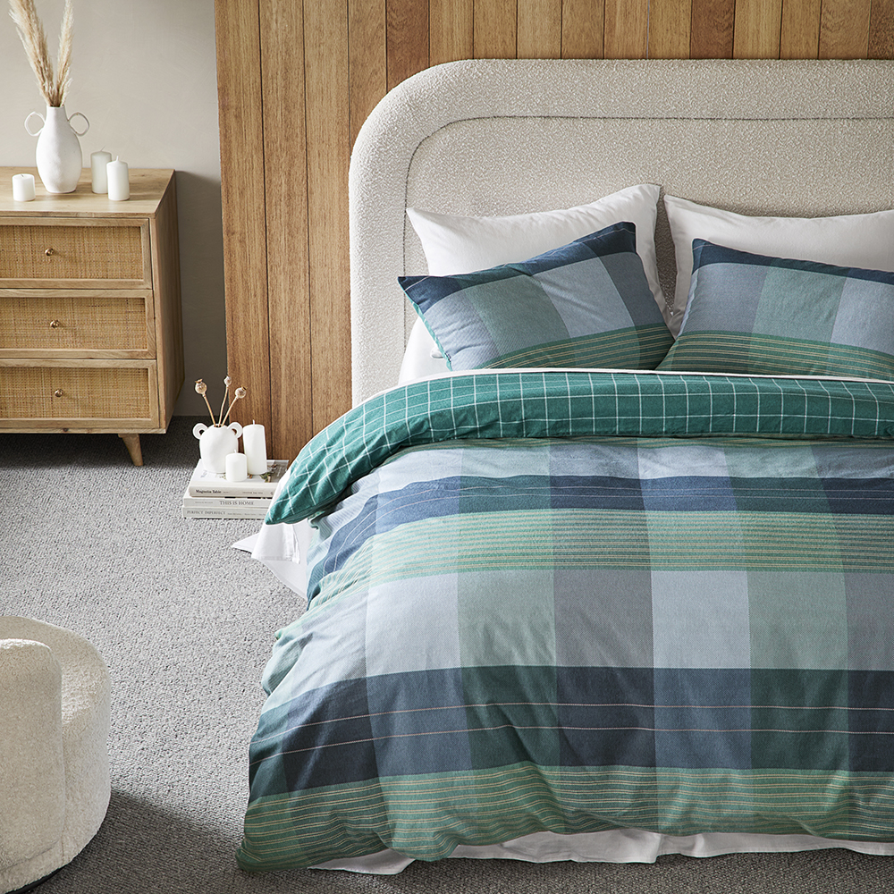Flannelette Navy Oban Check Printed Quilt Cover Set Adairs