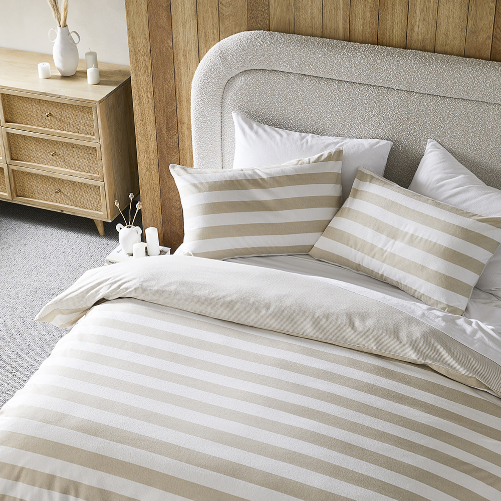 Flannelette Printed Sand Stripe Quilt Cover Set Adairs