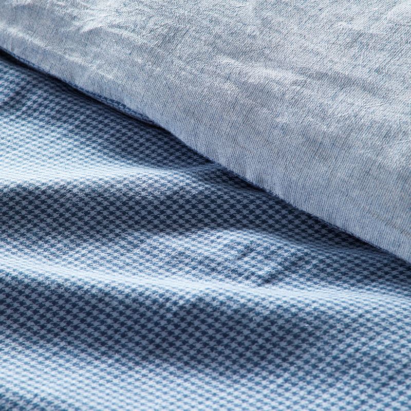 Vintage Washed Linen Cotton Storm Blue Houndstooth Quilt Cover Set + Separates