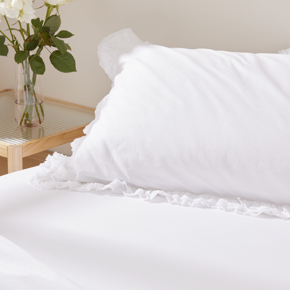Stonewashed Cotton Ruffle White Quilt Cover Separates | Adairs
