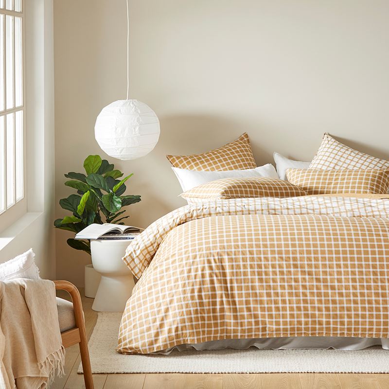 Stonewashed Cotton Printed Gold Gingham Quilt Cover Separates