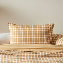 Stonewashed Cotton Printed Gold Gingham Pillowcases