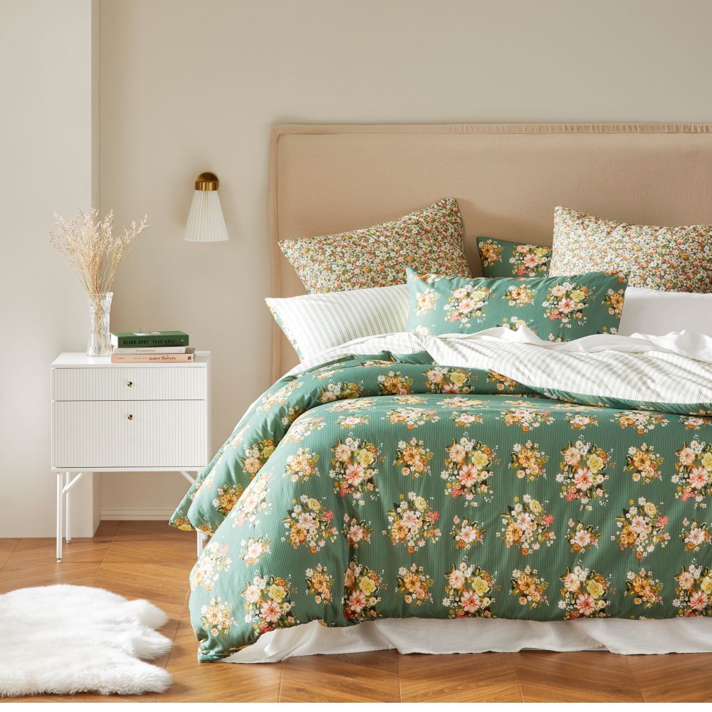 Elsie Floral Pine Quilted Quilt Cover Separates Adairs
