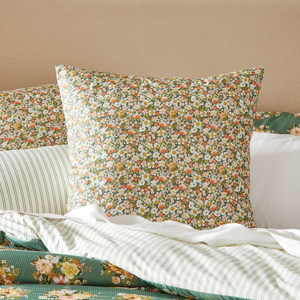 Elsie Floral Pine Quilted Pillowcase Adairs