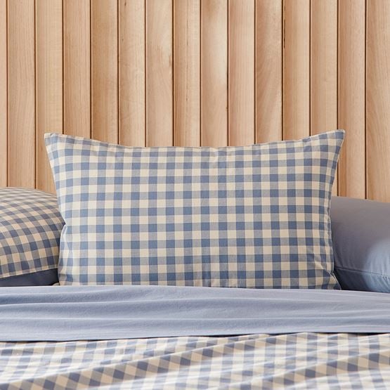 Stonewashed Cotton Printed Storm Blue Gingham Pillowcases