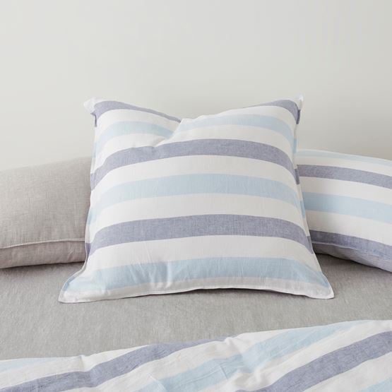 Vintage Washed Linen Cotton Atlantic Stripe Blue Pillowcases