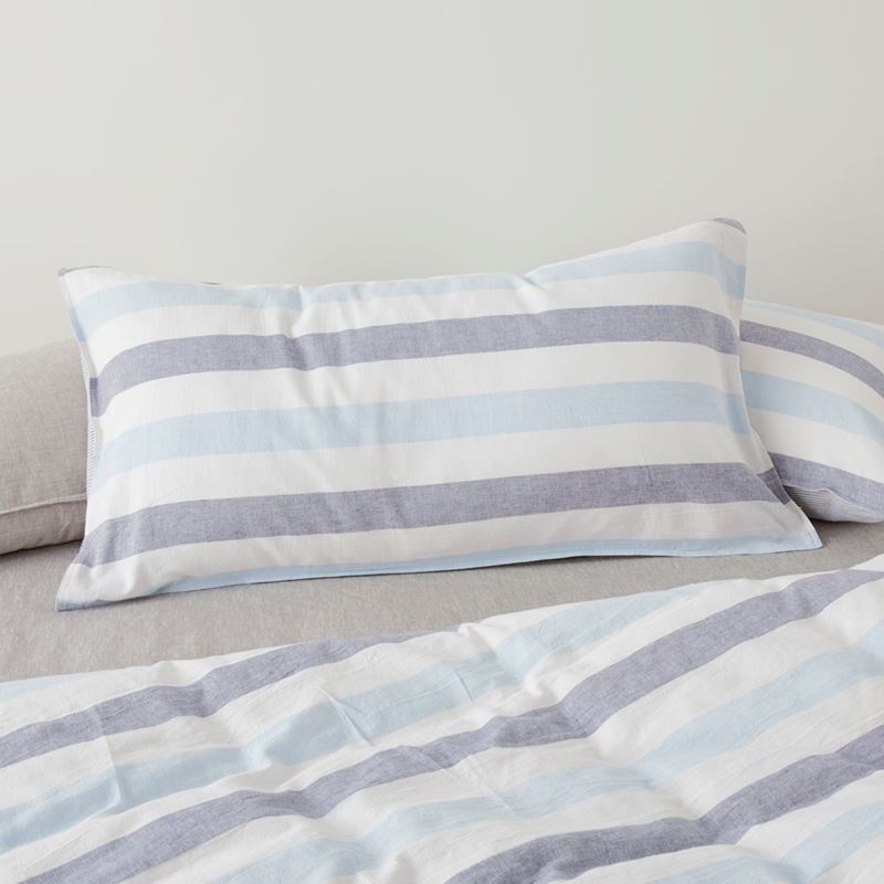 Vintage Washed Linen Cotton Atlantic Stripe Blue Pillowcases
