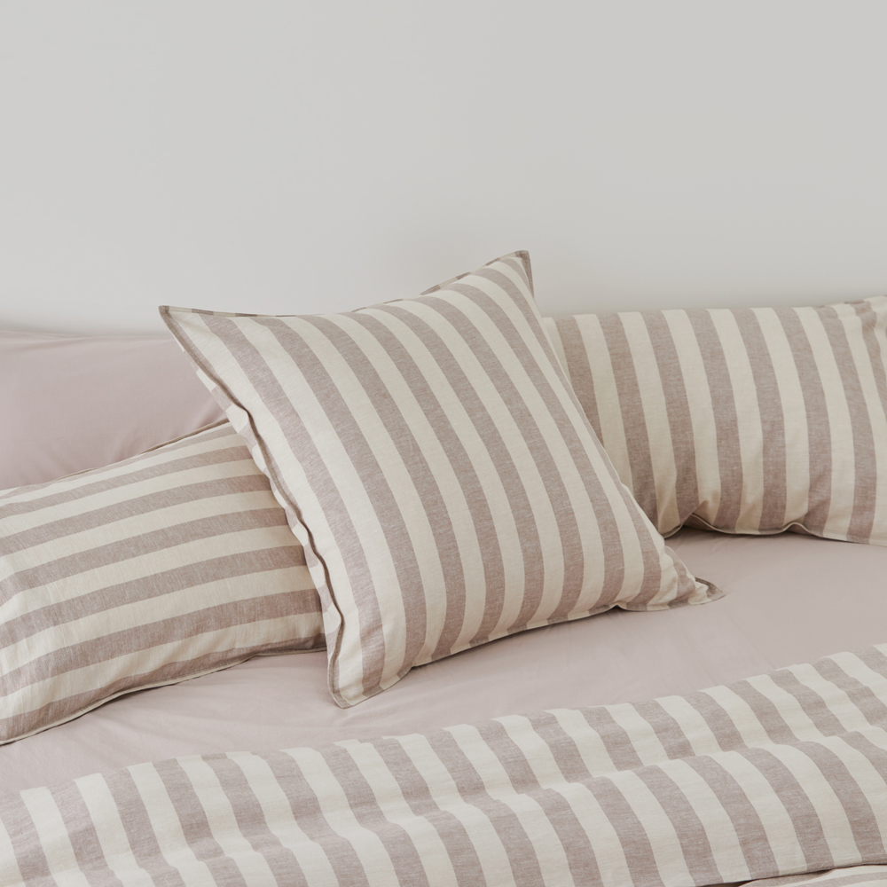 Vintage Washed Linen Cotton Cocoa Stripe Pillowcases Adairs