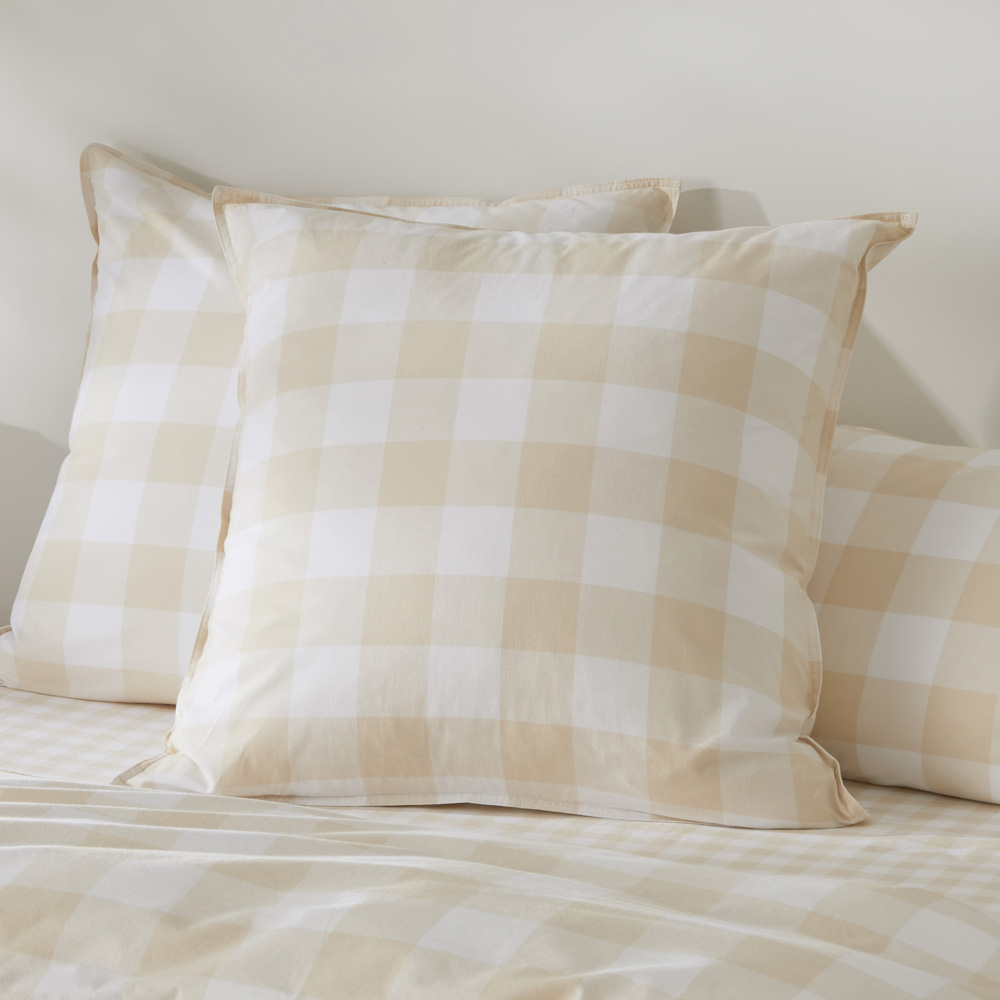 Stonewashed Cotton Printed Sand Gingham Pillowcases Adairs