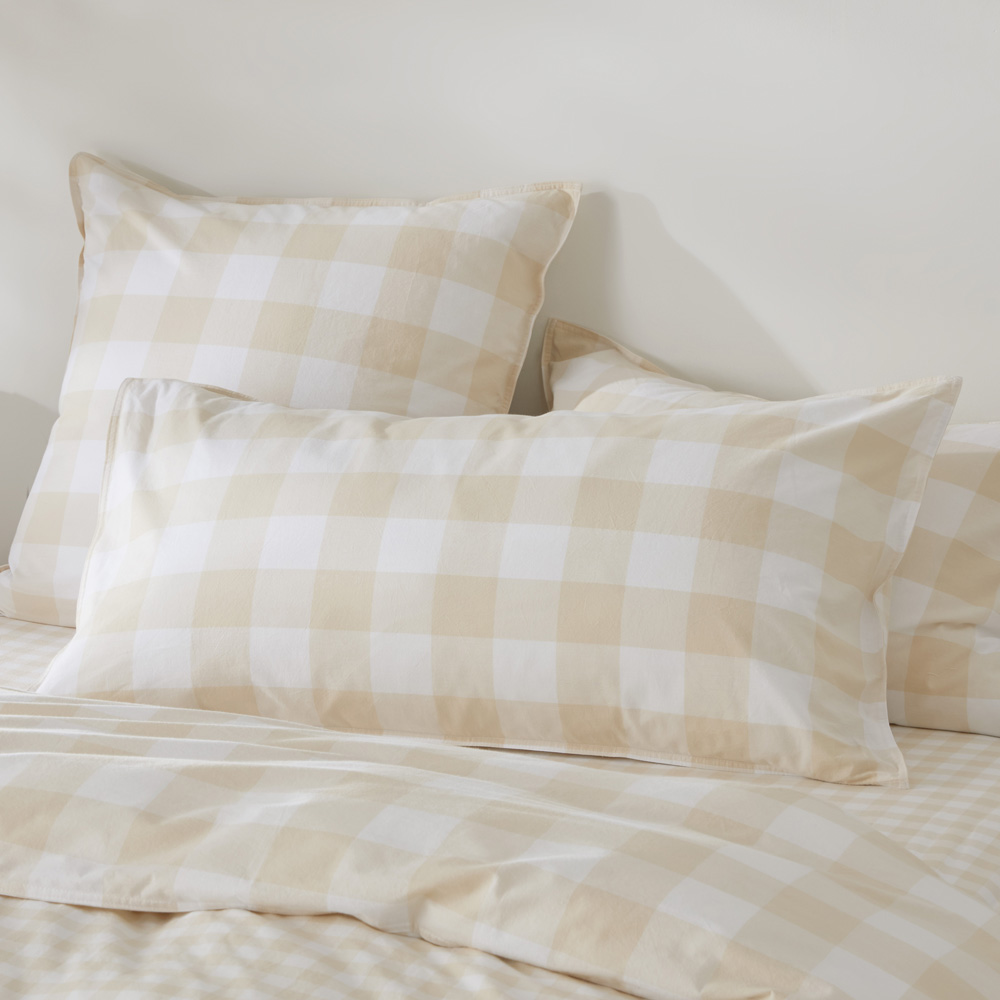 Stonewashed Cotton Printed Sand Gingham Pillowcases Adairs