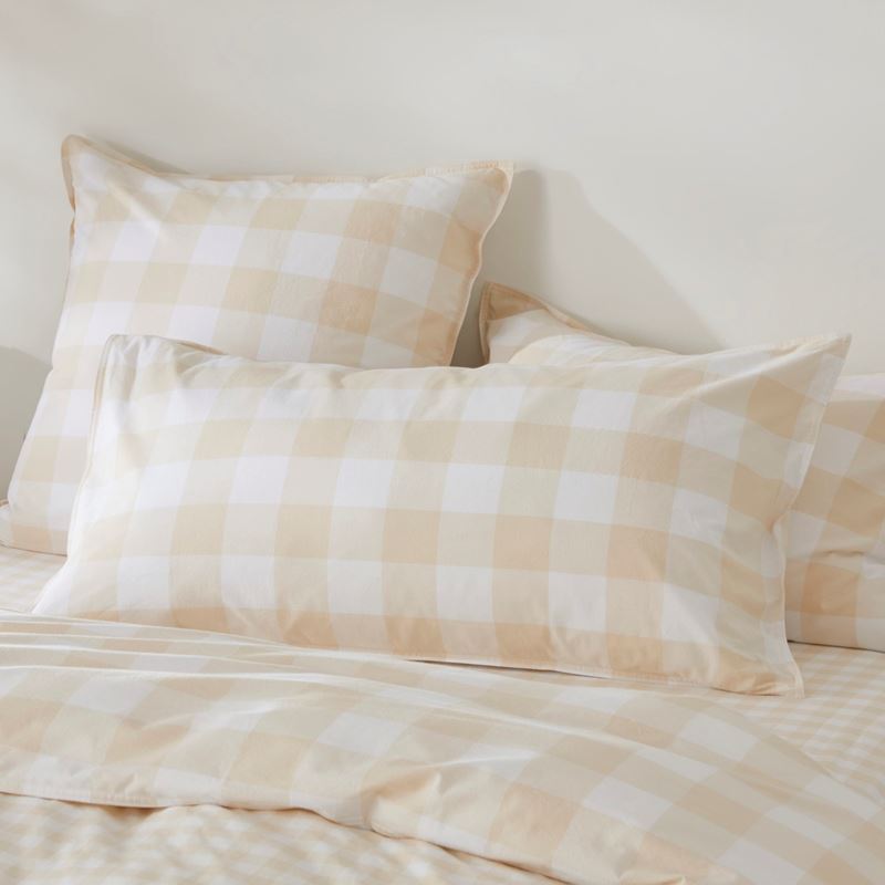 Stonewashed Cotton Printed Sand Gingham Pillowcases
