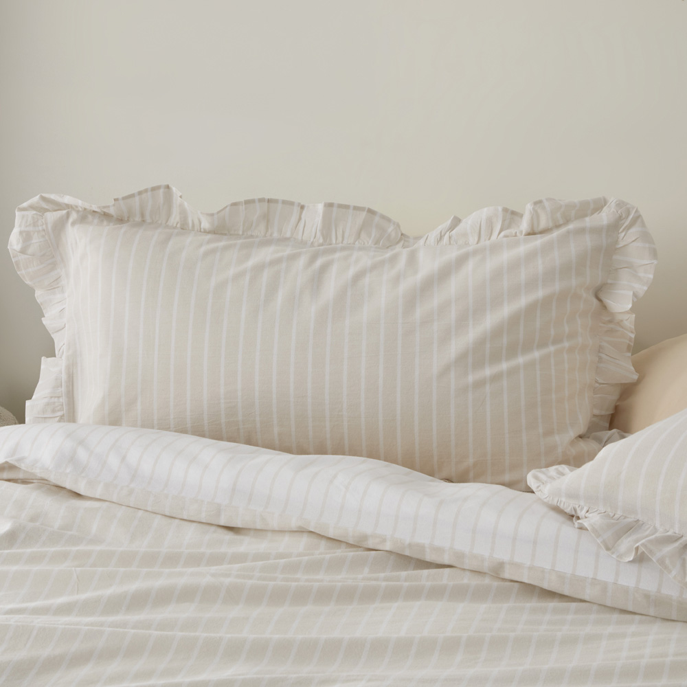Ruffle Natural Stripe Pillowcases Adairs