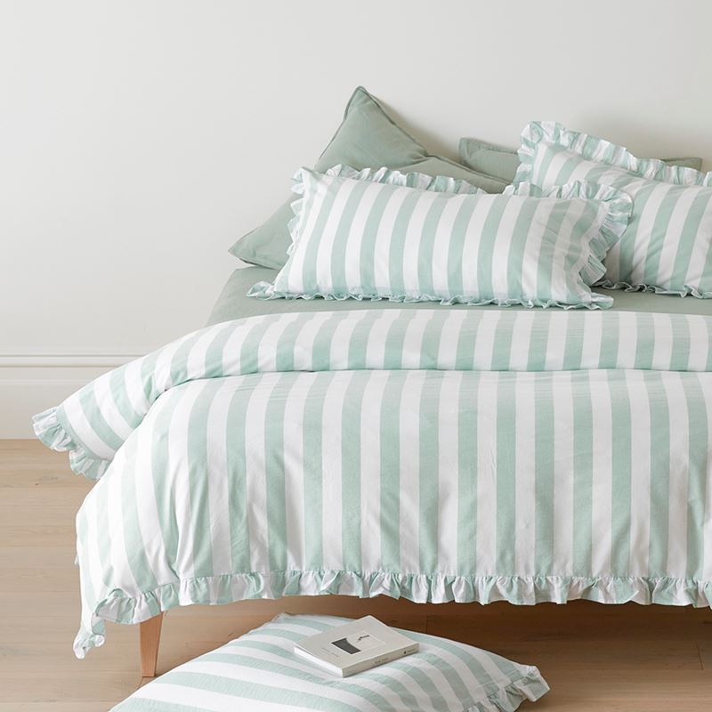Washed Sage Green Quilt Duvet Doona Covers Set King Queen Size Ruffle  Bedding