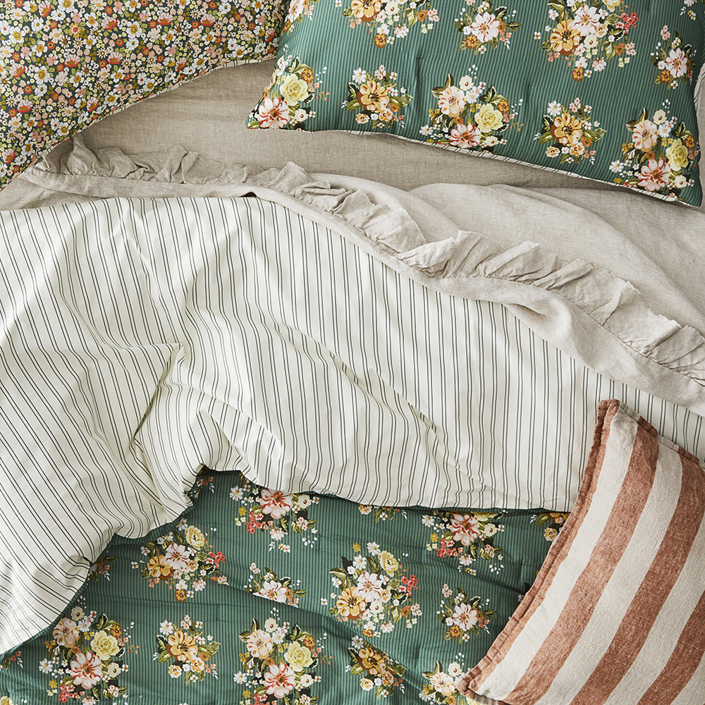 Elsie Floral Pine Quilted Quilt Cover Separates | Bedroom | Adairs