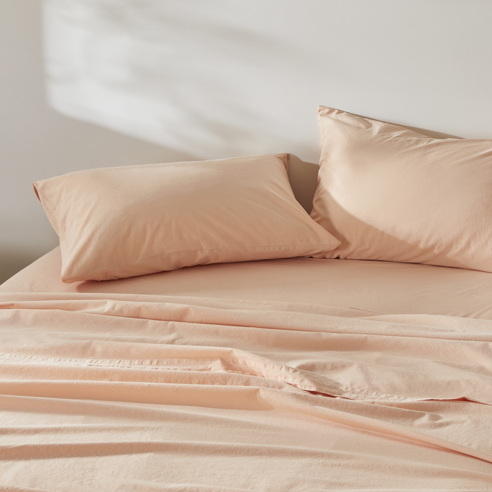 Stonewashed Cotton Pale Peach Sheet Set | Adairs