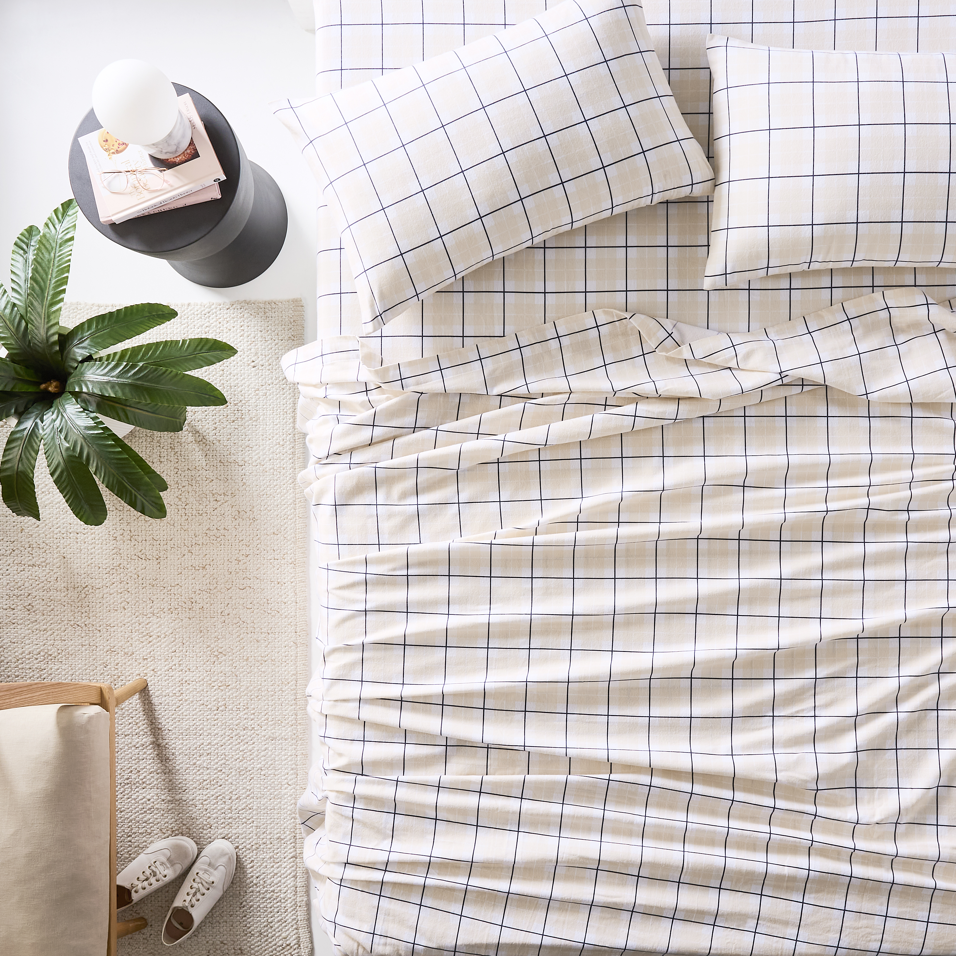 Printed Natural Check Flannelette Sheet Set Adairs