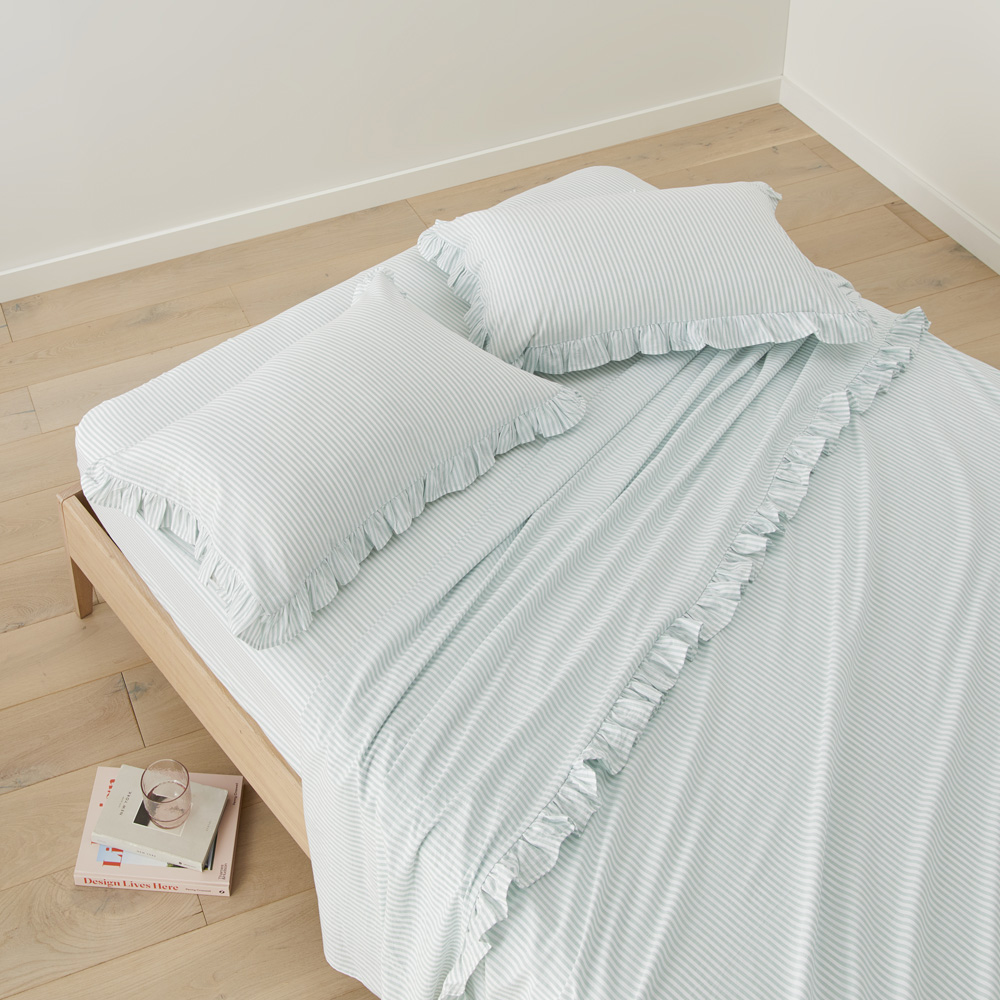 Ruffle Mint Blue Stripe Sheet Set Adairs