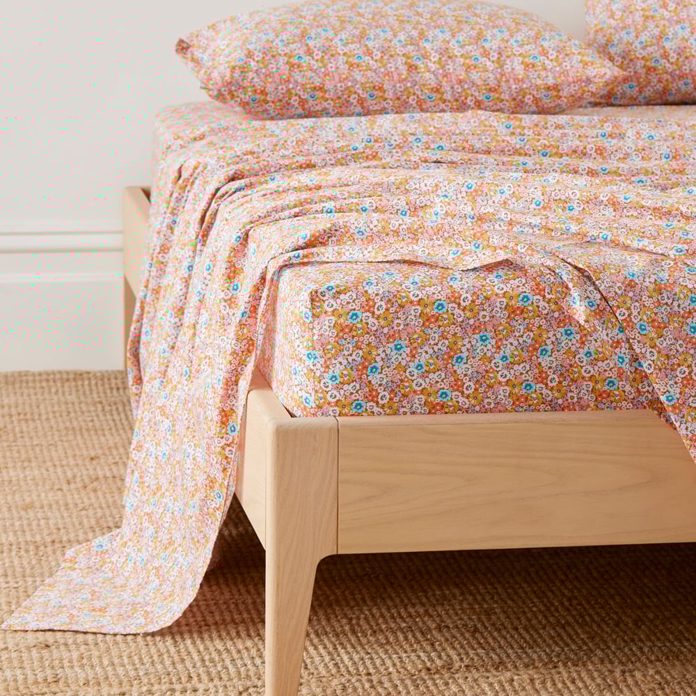 Flower Field Tangerine Printed Sheet Set Adairs