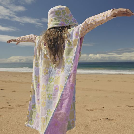 Floral Gingham Kids Hooded Beach Towel