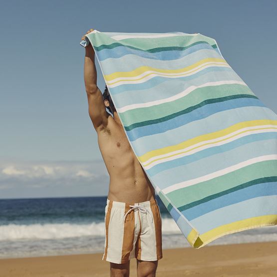 Velour Pacific Stripe Aqua Beach Towel