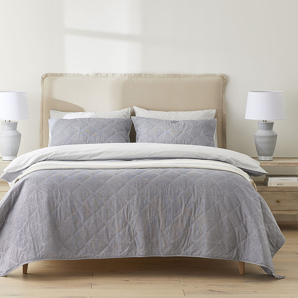 Navy quilted shop coverlet
