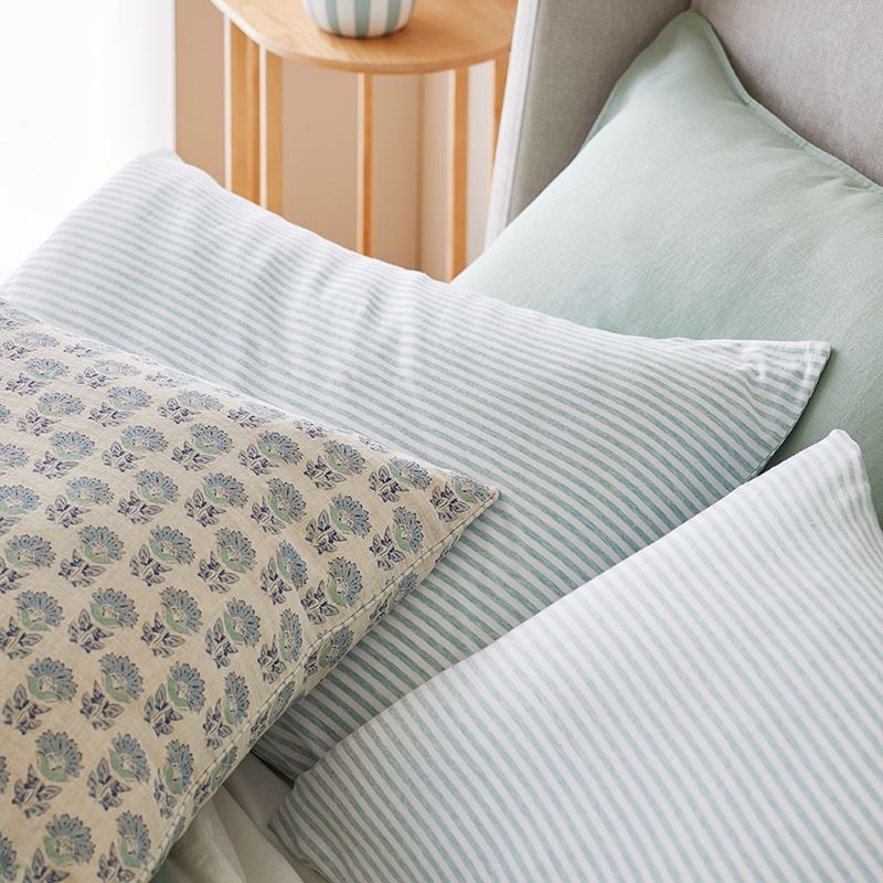 Vintage Washed Linen Blue Stripe Sheet Set + Pillowcases
