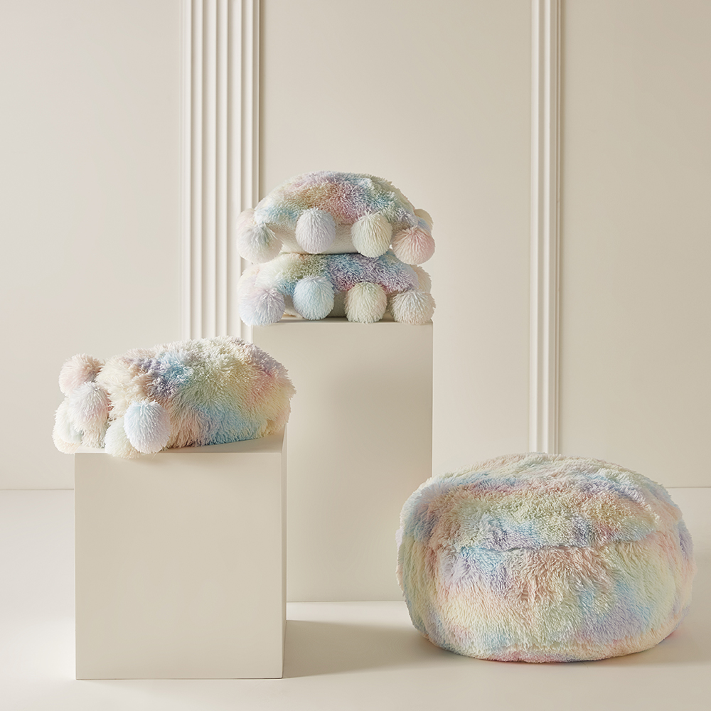 Adairs Kids Snuggly Sherpa Rainbow Pom Pom Throw Adairs