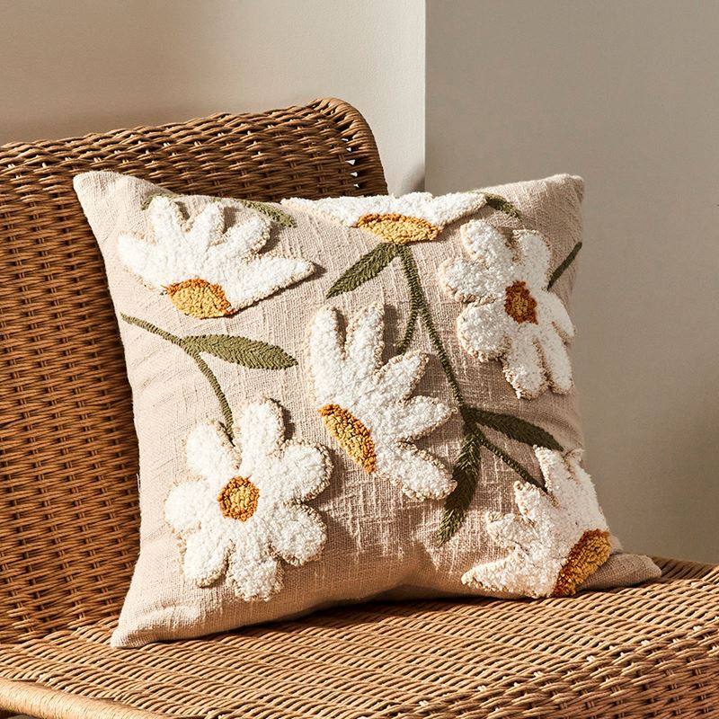 Priya Floral Natural Tufted Cushion