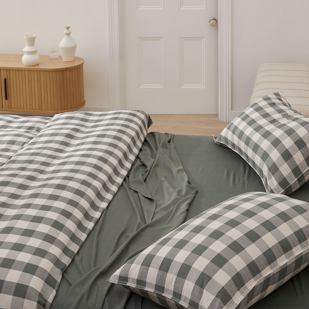 Bamboo Linen Cypress Check Pillowcases Adairs