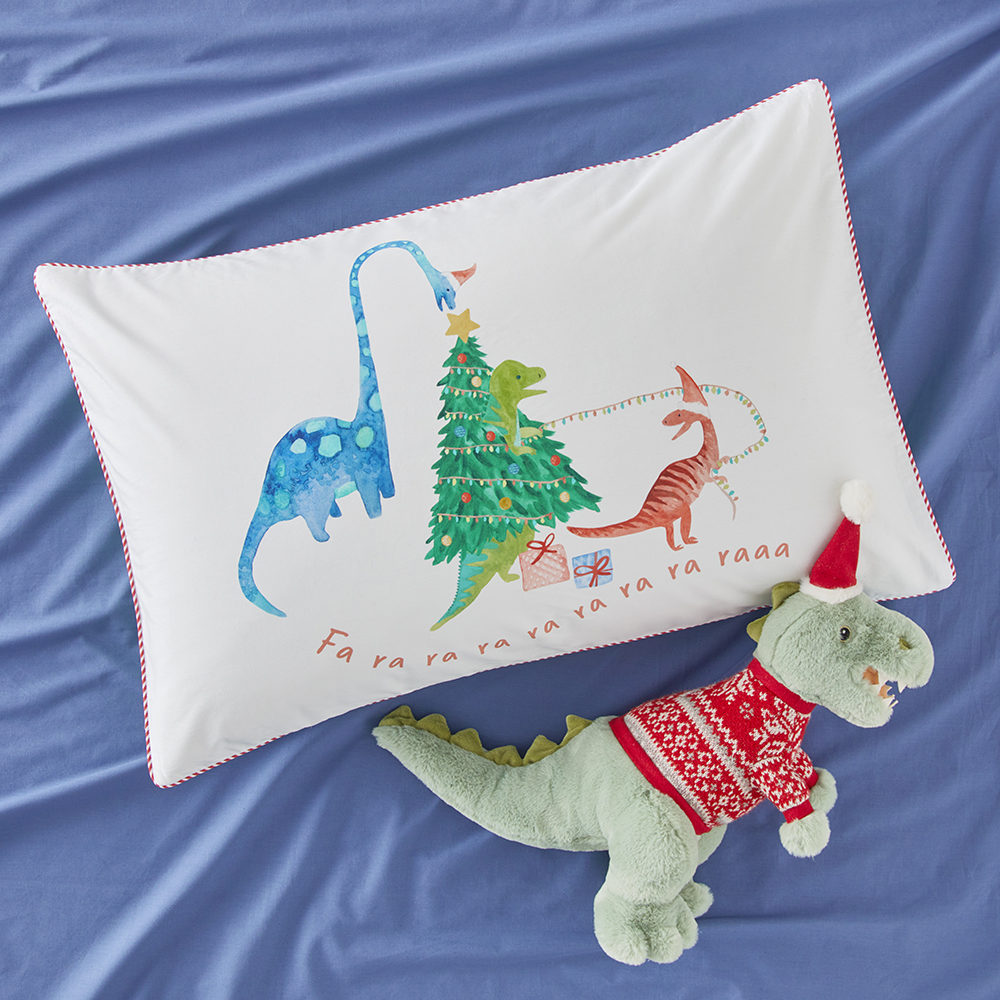 Adairs Kids Dino Carols Christmas Text Pillowcase Adairs