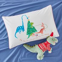 Dino Carols Christmas Text Pillowcase