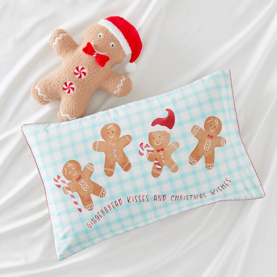 Gingerbread Kisses Christmas Text Pillowcase