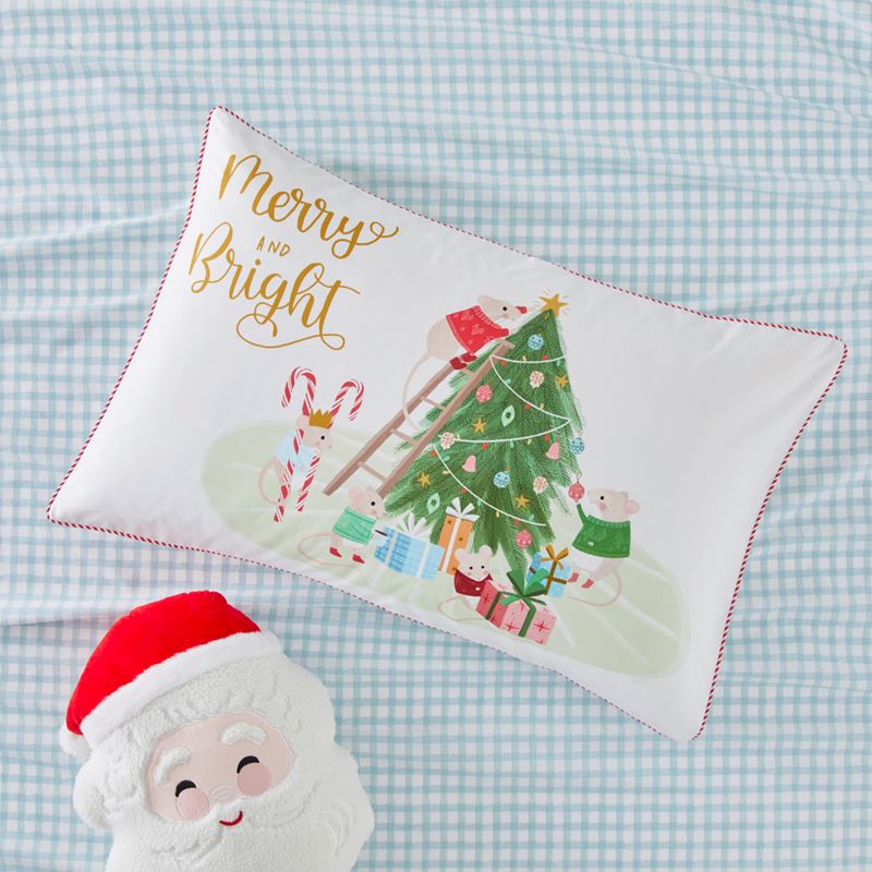 Merry And Bright Mice Christmas Text Pillowcase
