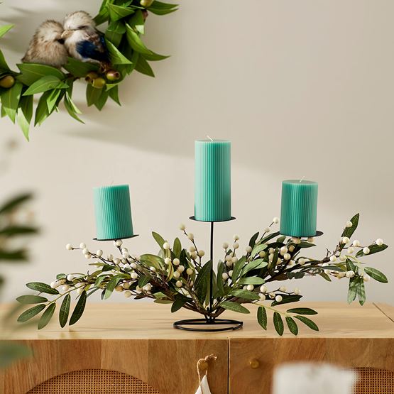 Luxe Berry Leaf White & Green Candle Holder