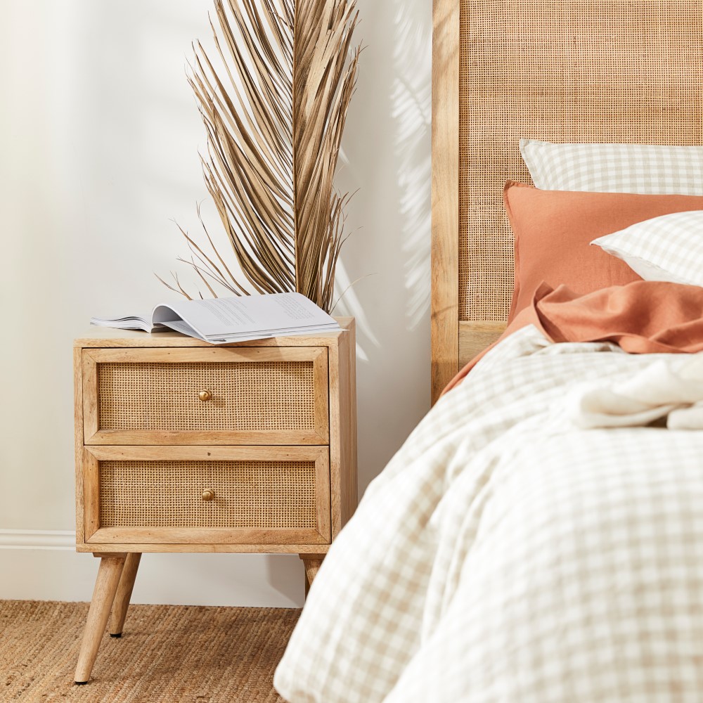 Anjuna Natural 2 Drawer Bedside Table - Solid Timber