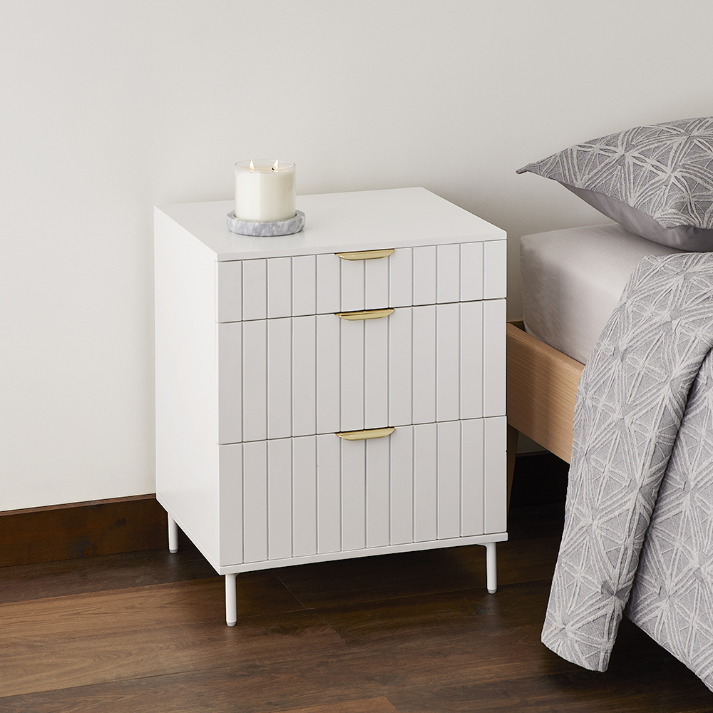 Manhattan White 3 Drawer Side Table | Furniture | Adairs