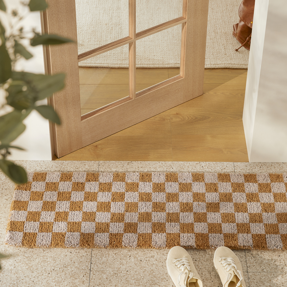 Coir White Checkerboard Doormat Adairs
