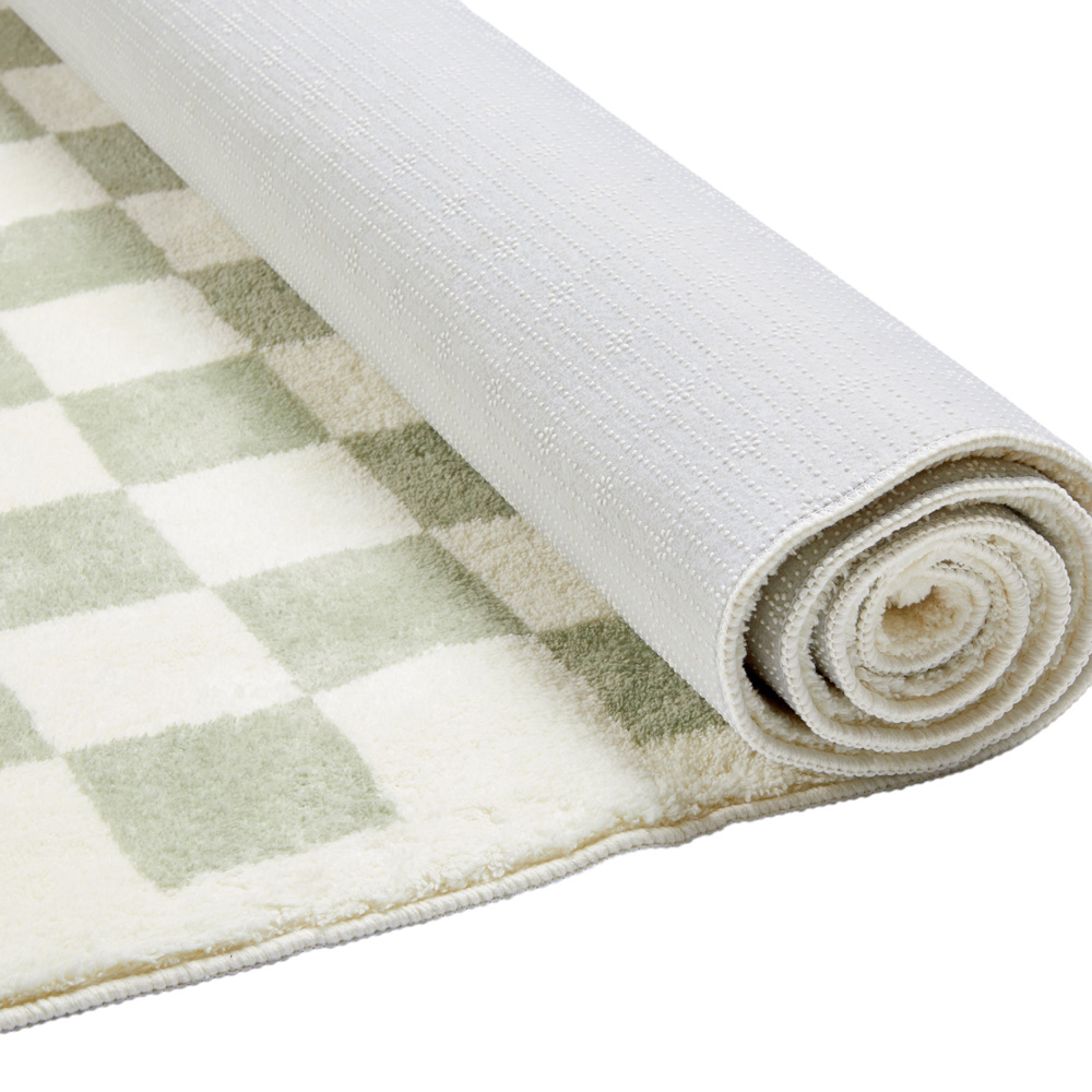 Supersoft Checkerboard Sage Washable Rug Runner | Adairs