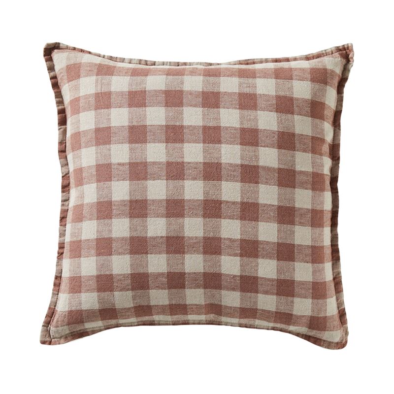 Belgian Cocoa & Linen Check Vintage Washed Linen Cushion 