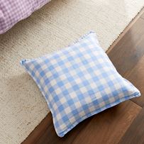 Belgian Pacific Blue & White Check Vintage Washed Linen Cushion