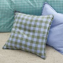 Belgian Pacific Blue & Garden Grove Check Vintage Washed Linen Cushion